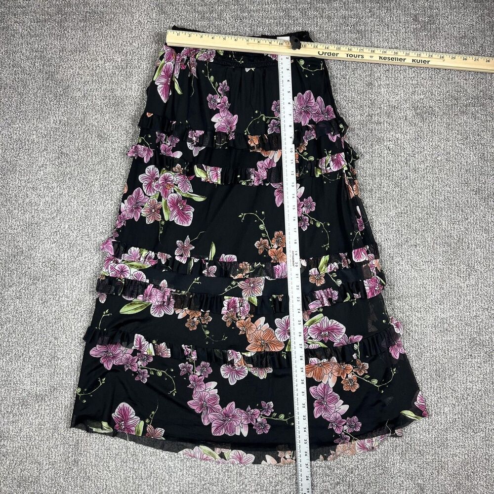 1.STATE Skirt Womens Small Black Floral Tiered Ruffle Midi Elastic Waist Boho - Picture 3 of 6